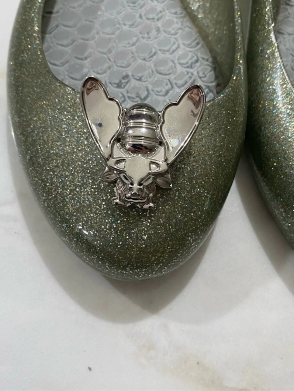 Vivienne Westwood x Melissa Olive Green Glitter Ballet Flats